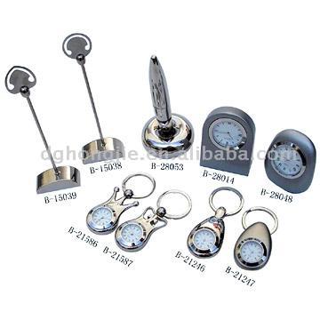  Table Quartz Clock, Memo Clipper, Keychain with Clock and Ball Pen (Tabelle Quarzuhr, Memo Clipper, Schlüsselanhänger mit Uhr und Kugelschreiber)