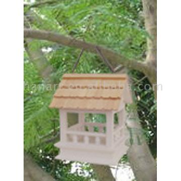  Wooden Bird Feeder with Natural Wood Roof for Hanging (Mangeoire d`oiseaux en bois naturel avec toit en bois pour suspendre)