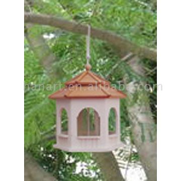  Wooden Bird Feeder with Natural Wood Roof for Hanging (Mangeoire d`oiseaux en bois naturel avec toit en bois pour suspendre)