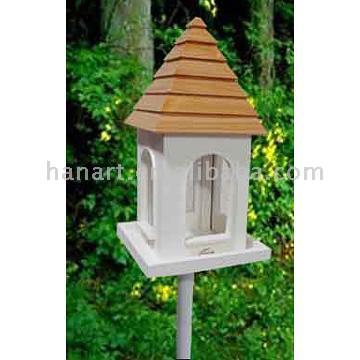  Wooden Bird Feeder with Natural Wood Roof & Metal Pole (Holz Vogelhaus mit Natural Wood Roof & Metal Pole)