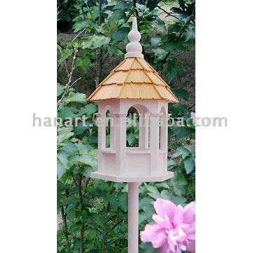  Wooden Bird Feeder with Natural Wood Roof & Metal Pole (Mangeoire d`oiseaux en bois naturel avec toit en bois et Métal Pole)