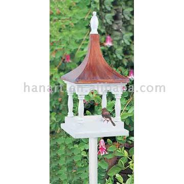  Wooden Bird Feeder with Copper Finish Wood Roof & Metal Pole (Holz Vogelhaus mit Kupfer-Finish Holz Dach-Metall-& Pole)