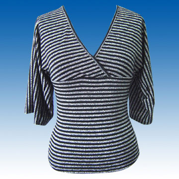  Women`s Knitted 3/4 Sleeve Stripe Shirt (Women`s tricot manches 3 / 4 Stripe Shirt)