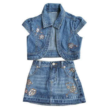 Girls `Denim Top und Rock (Girls `Denim Top und Rock)