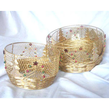  Christmas Golden Round Basket Set (3pcs) (Weihnachten Golden Round Basket Set (3x))