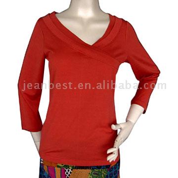 3/4 Sleeve Asymmetric Shirt (V-Neck with Double) ( 3/4 Sleeve Asymmetric Shirt (V-Neck with Double))
