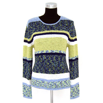  Ladies` 100% Polyester Tape Yarn Pullover with Stripe Design ( Ladies` 100% Polyester Tape Yarn Pullover with Stripe Design)