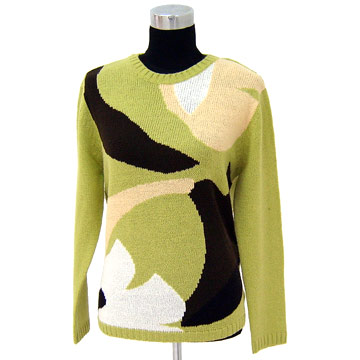  Ladies` Acrylic Round-Neck Pullover with Intarsia Design ( Ladies` Acrylic Round-Neck Pullover with Intarsia Design)