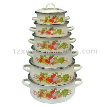 6pc Enamel Casserole Set with Metal Cover