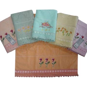 Velvet Jacquard Handtuch mit Emb. und Color Matching Lace (Velvet Jacquard Handtuch mit Emb. und Color Matching Lace)