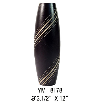  Wooden Vase with Hand-Carved Design