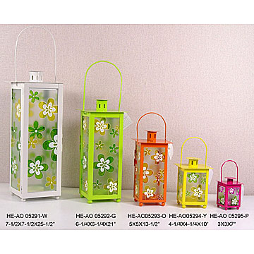 Metall und Glas Laterne mit handgemalten Blumen (Metall und Glas Laterne mit handgemalten Blumen)