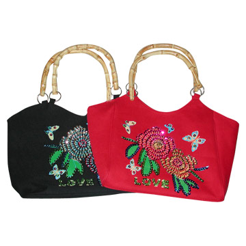  Canvas Bag with Bamboo Handle + Embroidery (Холщовый мешок с бамбуком ручка + Вышивка)