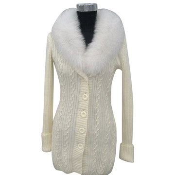  Long Sleeve Cardigan with Detachable Fox Fur Collar ( Long Sleeve Cardigan with Detachable Fox Fur Collar)