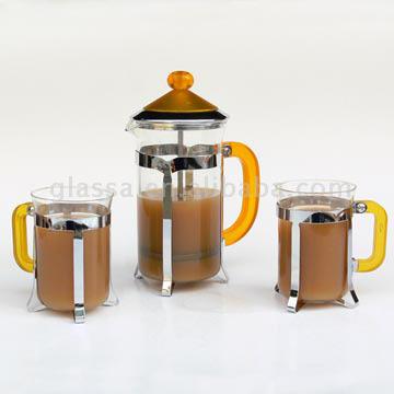 Glass Französisch Presse für Kaffee oder Tee mit 2 Tassen-Set (Glass Französisch Presse für Kaffee oder Tee mit 2 Tassen-Set)