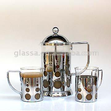 Glass Französisch Presse für Kaffee oder Tee mit 2 Becher-Set (Glass Französisch Presse für Kaffee oder Tee mit 2 Becher-Set)