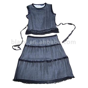  Ladies` Silk Top and Skirt with Sequin ( Ladies` Silk Top and Skirt with Sequin)