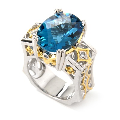  Sterling Silver/Palladium/Vermeil London Blue Topaz & Sapphire Ring (Sterling Silber / Palladium / Vermeil London Blue Topaz & Saphir Ring)