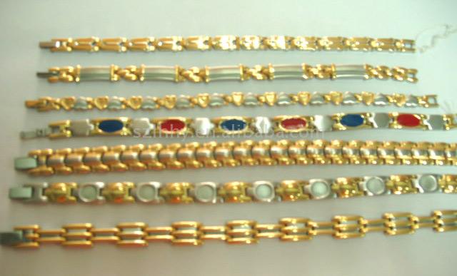 Stainless Steel and Titanium Bracelet with Gold-Plating and Magnets ( Stainless Steel and Titanium Bracelet with Gold-Plating and Magnets)