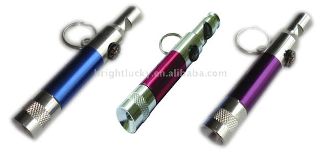  Mini Torch Key Chain Flashlight with Compass and Whistle