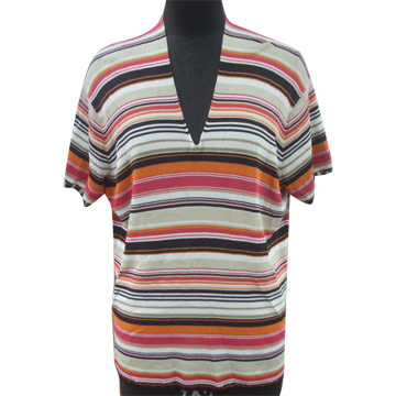 Short Sleeve Sweater with Stripe Body ( Short Sleeve Sweater with Stripe Body)