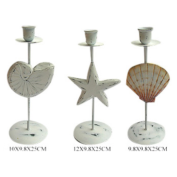  Taper Candle Holder W/Wooden Shellfish Decoration