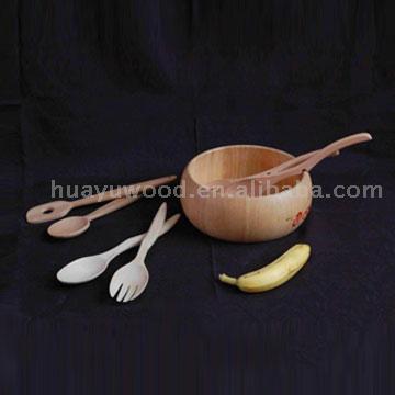  Wooden Salad Bowl and spoon set (Bol à salade en bois et mettre une cuillère)