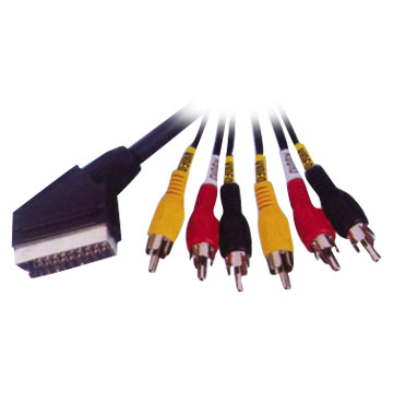  21p SCART Plug to 6 RCA Plug Cable