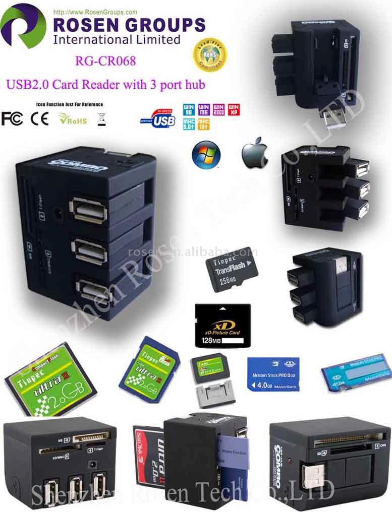  Tinpe USB2.0 Mini Card Reader with 3-Port USB2.0 Hub Combo ( Tinpe USB2.0 Mini Card Reader with 3-Port USB2.0 Hub Combo)