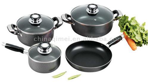  7pc Aluminum Cookware Set with Wrinkle Lacquer