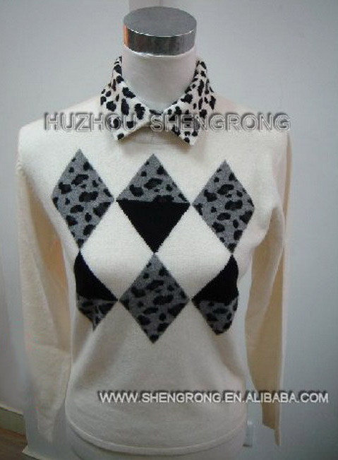  Women`s Cashmere Jacquard with T-Shirt Collar Sweater ( Women`s Cashmere Jacquard with T-Shirt Collar Sweater)