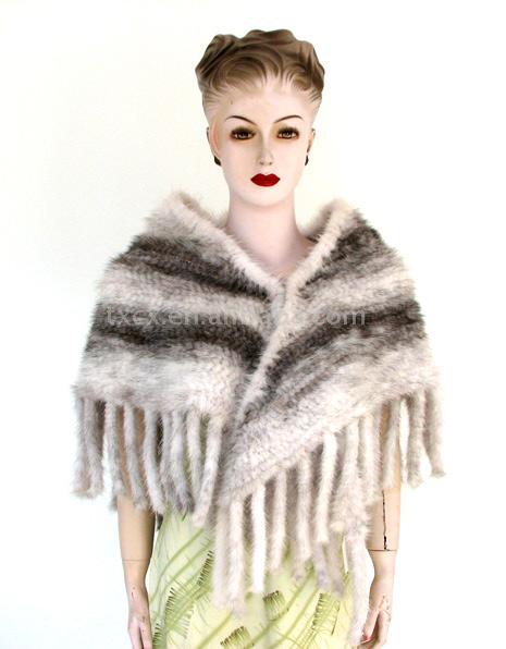  Mink Tail Fur Knitted Poncho (Мех норки хвост Трикотажное пончо)