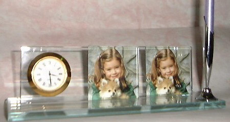  Glass Photo Frame with Clock and Pen Holder (Glas-Bilderrahmen mit Uhr und Stifthalter)