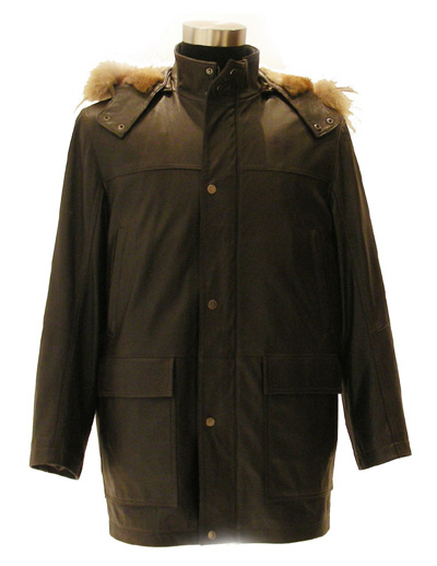  Men`s Goat Leather Coat with Mink Cap ( Men`s Goat Leather Coat with Mink Cap)