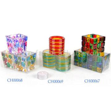  Glass Candle Holder with Dots Painting Decoration