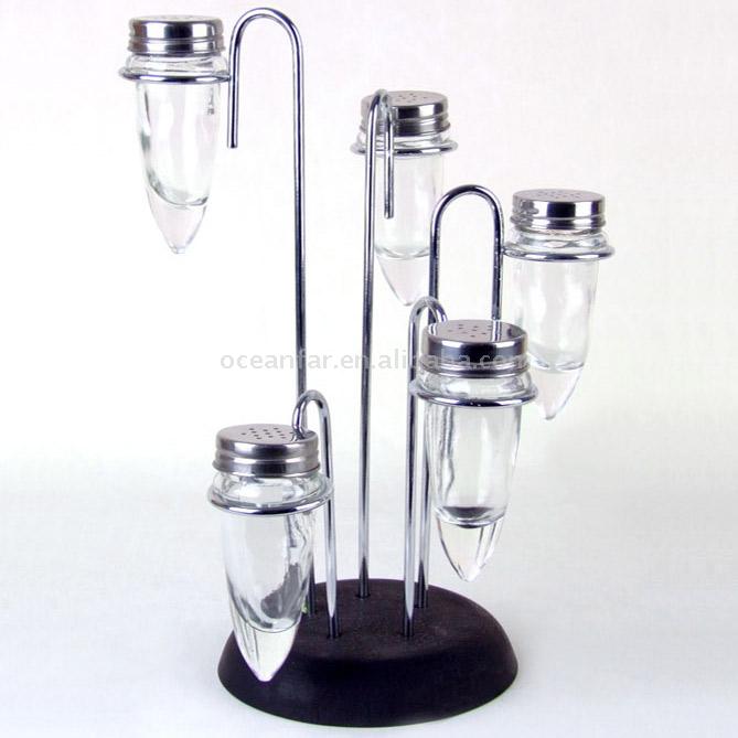  Bullet Shaped Glass Spice Jar with Wire and Wood Base Deco. ( Bullet Shaped Glass Spice Jar with Wire and Wood Base Deco.)