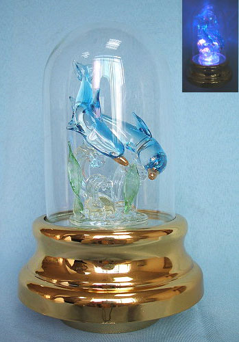  Glass Dolphin Couple LED Lamp with Golden Plastic Musical Base ( Glass Dolphin Couple LED Lamp with Golden Plastic Musical Base)
