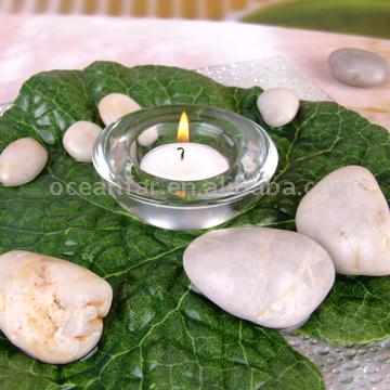 Klarglas Kerzenhalter mit River Rock und Leaf Dekoration (Klarglas Kerzenhalter mit River Rock und Leaf Dekoration)