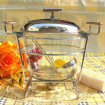  Deep Glass Food Warmer Set, 4.1L with Spoon (Glaces Food Warmer Set, 4.1L avec une cuillère)