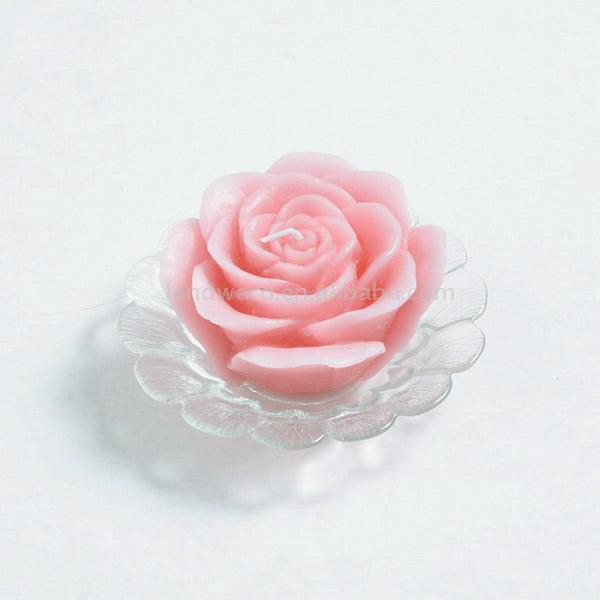  Flower Candle with Glass Plate ( Flower Candle with Glass Plate)