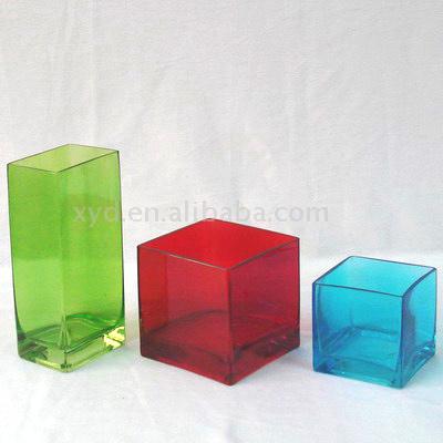  Handblown Square Glass Vase with Spray Color Decoration (Handblown площади стеклянную вазу с цветами Украшение Spray)