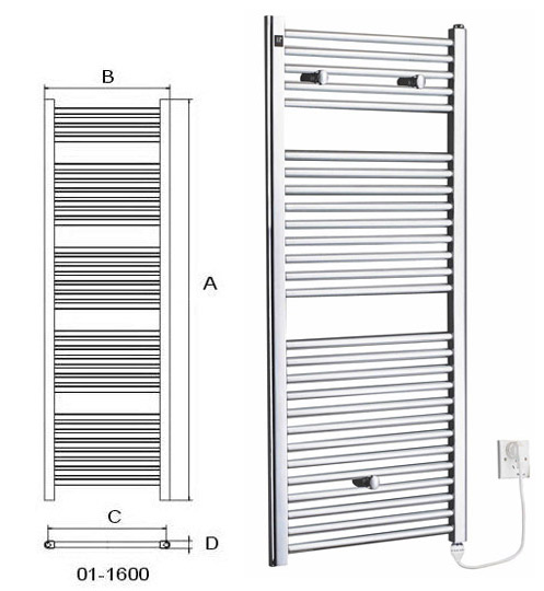  Electric Towel Warmer (HB-T01 Series) Chrome/Straight Tube (Sèche-serviettes électriques (HB-T01 Series) Chrome / Tube droit)