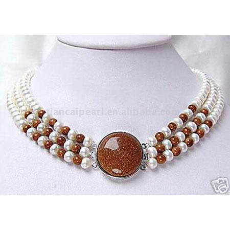 The Three Rows Freshwater Pearl Necklace with Gemstone Clasp (Три ряда пресноводных Жемчужное ожерелье с застежкой Gemstone)