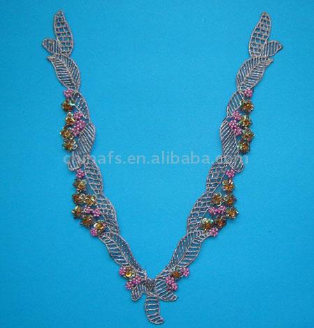  Silver Silk Embroidery on Organza with Handcraft Nailing Beads and Sequins (Argent soie Broderie sur organza avec perles et de paillettes Artisanat Clouage)