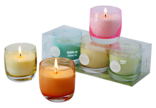  3pc Colored Glass Candle Set ( 3pc Colored Glass Candle Set)