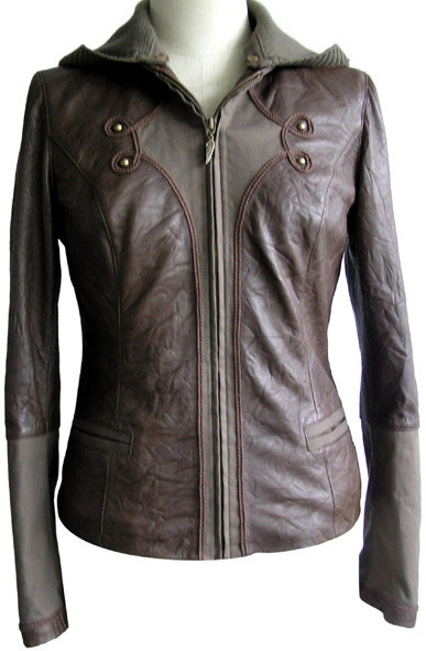  Washed Leather Jacket with Knitting Hood ( Washed Leather Jacket with Knitting Hood)