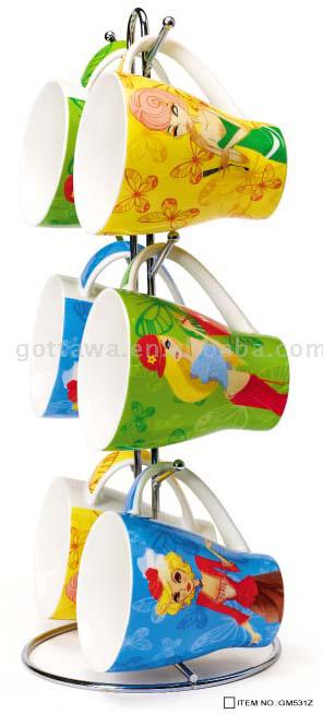  6pcs 10oz. Porcelain Mugs With Stand (6 x 10 oz Porcelain Mugs Avec support)