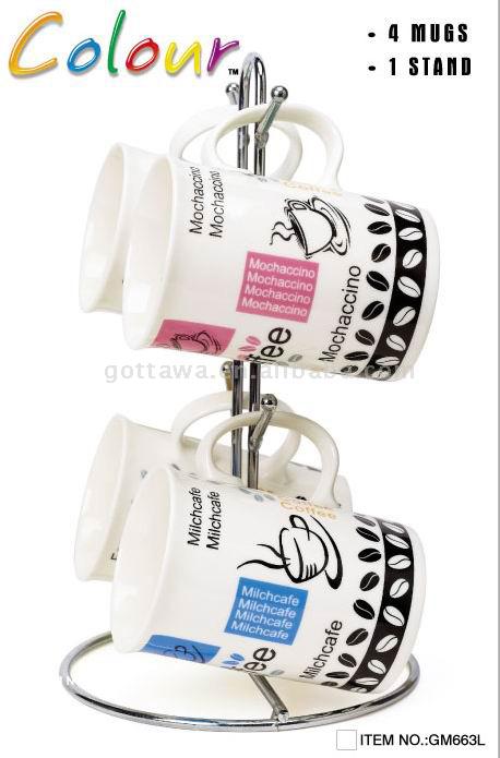  4pcs 10oz. Porcelain Mug With Stand (4pcs 10 oz Tasse en porcelaine Avec support)