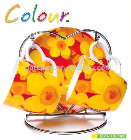 4pcs New Bone China Cup and Saucer with Stand (4pcs New Bone China Cup and Saucer avec support)