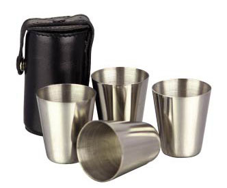  Stainless Steel Cups with Leather Bag
